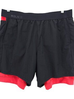 WOLACO Men's 2-in-1 Athletic Shorts Black Red Compression Liner Size XXL